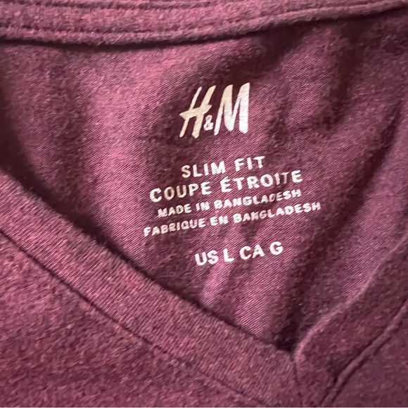 H&M Maroon Slim Fit Short-Sleeve V-Neck Lightweight Cotton T-Shirt Casual Top L - Picture 13 of 16